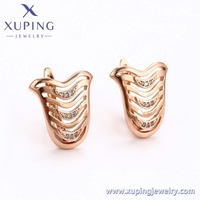 Ensemble de bijoux fantaisie XUPING en or rose avec cristaux ondulés, bague et boucles d'oreilles, style Art Déco, pour un usage quotidien