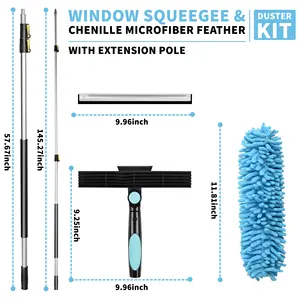 Kit de escurridor de lavado de ventanas con poste de extensión telescópico de 12 pies para equipos de lavado de ventanas de interior y exterior