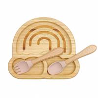 Assiette, cuillère et fourchette pour tout-petits, ensemble de couverts pour bébé, en fibre de bambou, antidérapant, écologique, vaisselle pour enfants