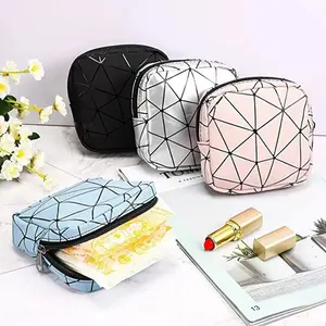 Portable PU Leather Makeup Organizer Diamante Padrão Batom Saco De Armazenamento Titular Zipper Impermeável Travel Pouch Presentes Para Meninas