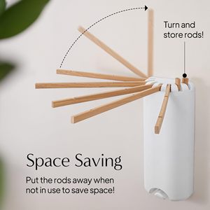 Séchoir mural pliable avec 7 bras en bois et encoches pour suspendre les vêtements, gain de place pour balcon et usage intérieur - Product Image 2