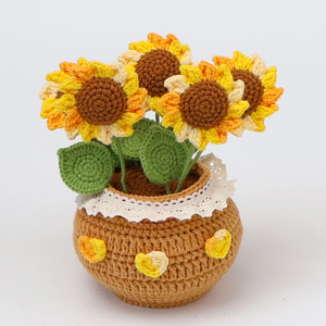 Pianta in vaso lavorata a maglia uncinetto filato tessuto di simulazione fiore per la casa Desktop Bonsai decoro - Product Image 1