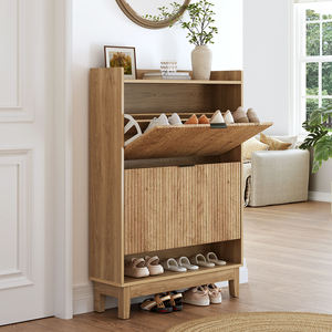 Meuble à chaussures étroit moderne facile à assembler avec 2 tiroirs rabattables, rangement dissimulé et étagère ouverte, 31,5 po de large, pour entrée - Product Image 4