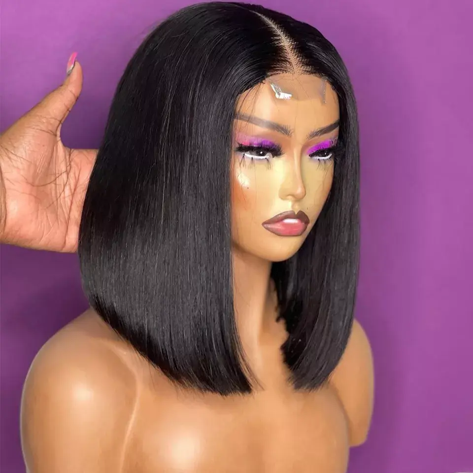 Grosir 12A Kelas Vietnam Wig Tulang Rambut Manusia Lurus HD Renda Penutup, 180% Kepadatan 2X6 Super Ganda Ditarik Kim K Bob Wig