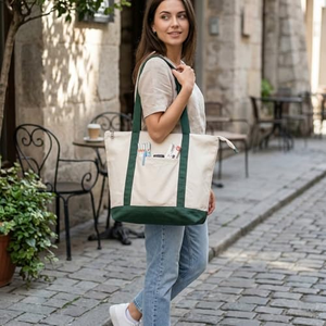 Sac fourre-tout en toile pour femmes, style tendance, écologique, pour les courses, avec poche, sac en coton avec logo imprimé personnalisé - Product Image 4
