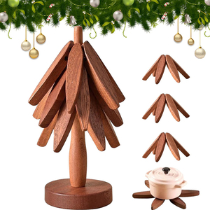 JQ Trivet Trivet a forma di albero Set porta pentola calda cucina pieghevole in legno Trivet sottobicchiere per piatti caldi teiera ciotola - Product Image 1