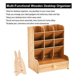 Hot Selling Bamboo Desktop Station ery Organizer Multifunktion ale Bleistift halter aus Holz mit Schublade - Product Image 4