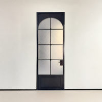 Nouvelle Porte Intérieure Courbée Blanche Personnalisable avec Verre Dépoli, Motif Éventail Rayon de Soleil, Poignée à Levier en Laiton Classique pour Maison et Bureau
