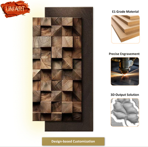 UNIART Premium 3D Relief Sandstone Minimalista LED Luminous Interior Geométrica De Madeira <span class=keywords><strong>Wall</strong></span> Art para Home Hotel Corredor Pendurado - Product Image 2