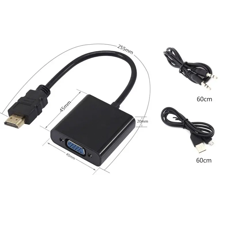 Wholesale 1080P HDTV to VGA Adapter Male to Female Audio Video Cable HDTV to VGA with Audio Power Supply