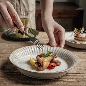 Assiettes en porcelaine gaufrée en céramique vintage Vente en gros <span class=keywords><strong>La</strong></span> Placa Speckly Assiettes à couverts Vaisselle en grès Assiette creuse - Product Image 3