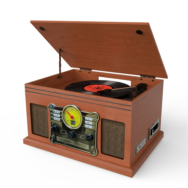 7 in One Vintage Bluetooth Turntable CD Mp3 Player USB TF Encoding SD Slot Wireless Cassette FM Radio Player Home Audio Speaker