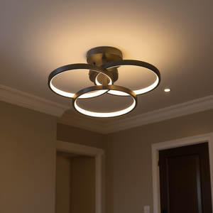 Lámpara de techo LED moderna de 20 pulgadas con 3 anillos, montaje empotrado para sala de estar con luz blanca cálida suave y cubierta de acrílico. - Product Image 2