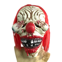 Masques de fête d'Halloween Clown moche aux cheveux rouges Grande bouche et rides Masque en latex pour adulte avec motif imprimé à la main