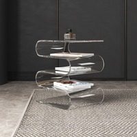 Table d'appoint de canapé en acrylique de luxe nordique, moderne, en forme de S, personnalisée, pour le rangement de magazines, livres et thé – Vente en gros