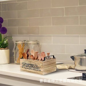 Wooden Cutlery <b>Storage</b> <b>Box</b> Rectangle No Lid <b>Kitchen</b> Organizer Standing Type With Letter Pattern A-411 - Product Image 4