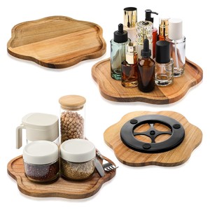 Wooden <b>Rotating</b> Tray Kitchen <b>Spice</b> <b>Rack</b> Irregular Shape Multifunction Storage Tray For Counter Top Use - Product Image 1