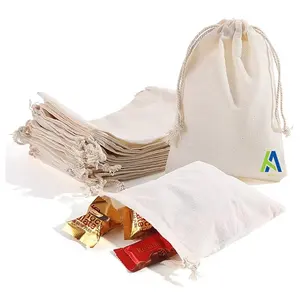 Bán Hot sinh thái thân thiện Hữu Cơ vải linen Pouch tái sử dụng đồ trang sức Muslin bông dây kéo túi với tùy chỉnh in logo