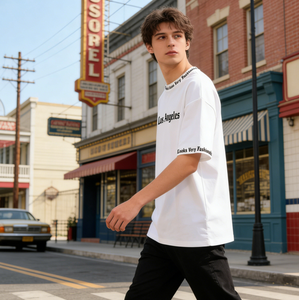 Camiseta Blanca Extra Grande para Hombre - Estampado Gótico de <span class=keywords><strong>Los</strong></span> Ángeles, Camiseta Gráfica Urbana con Texto en las Mangas y el Cuello, Ropa Casual Urbana - Product Image 5