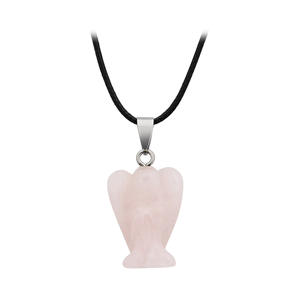 Fantasy Black Leather Rope Cord Natürliche Rosenquarz Stein Schädel geformte charmante Anhänger Halskette - Product Image 3