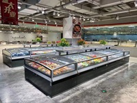 Congélateur îlot commercial de supermarché à dégivrage automatique courbe fenêtre en verre combiner îlot à brancher congélateur coffre réfrigérateur vitrine