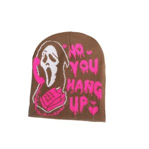 หมวกบีนนี่ถักลายแจ็คการ์ดแบบยูนิเซ็กซ์ ดีไซน์หัวกะโหลกผีสุดเท่ สไตล์ฮิปฮอป สำหรับฤดูหนาว เหมาะสำหรับผู้ชายและผู้หญิง - Product Image 4