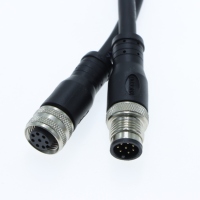 Connecteur circulaire blindé étanche M12 avec câble moulé noir, tailles de broches personnalisées prises en charge