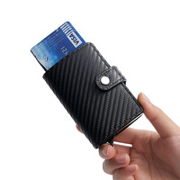 Dompet Pintar Serat Karbon Aluminium Grosir, Tempat Kartu Pop-Up Kulit PU dengan Kantong Koin Logam, Kustomisasi Tersedia.