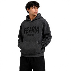 Sweat-shirt à capuche surdimensionné pour homme Pearia, imprimé numérique uni, en molleton de coton, décontracté, avec poche avant, noir, pour l'automne - Product Image 3