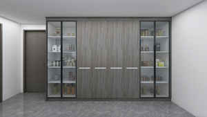 Armoires de cuisine modernes, porte en verre gris, poignées en aluminium, dosseret en granit imperméable pour appartement - Product Image 4