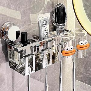 Moderno soporte de pared para cepillos de dientes con ventosa para baño, diseño rectangular de metal y plástico - Product Image 4