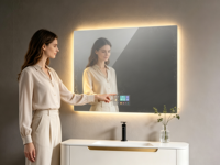 Miroir de salle de bain intelligent pour hôtel, mural, anti-buée, avec éclairage LED, miroir de vanité avec WiFi et Bluetooth