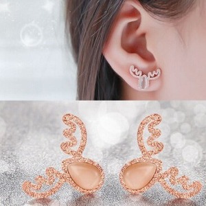Rose Gold Antler <b>Stud</b> <b>Earrings</b> With Cat's Eye Stone For Women Gift - Product Image 4