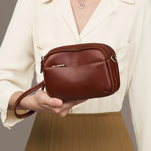Soft Faux Leather Unisex Daily Crossbody <b>Bag</b> with Zipper Closure Detachable Strap Silk Lining Large Capacity Minimalist Design - Product Image 5