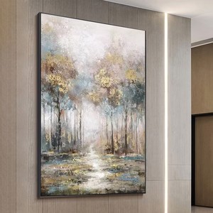 Abstrait floraison feuille d'or <span class=keywords><strong>arbre</strong></span> paysage Texture acrylique grande maison mur Art décor peinture à l'huile sur toile - Product Image 4