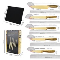 Zhirong Ensemble d'outils 6 pièces plaqué titane doré, lame en V, manche martelé, couteau marteau, support magnétique, transfrontalier