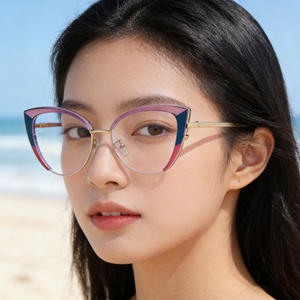 Montures optiques œil de chat Hl-81103 en plastique et métal, protection contre la lumière bleue, pour femmes, largeur de monture moyenne, pont nasal standard - Product Image 1