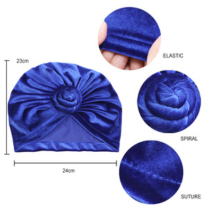 <span class=keywords><strong>Turban</strong></span> en velours à volants pour femmes, grande fleur, Bonnet, couvre-chef, accessoires pour cheveux, chimiothérapie, nouvelle collection <span class=keywords><strong>hiver</strong></span> - Product Image 5