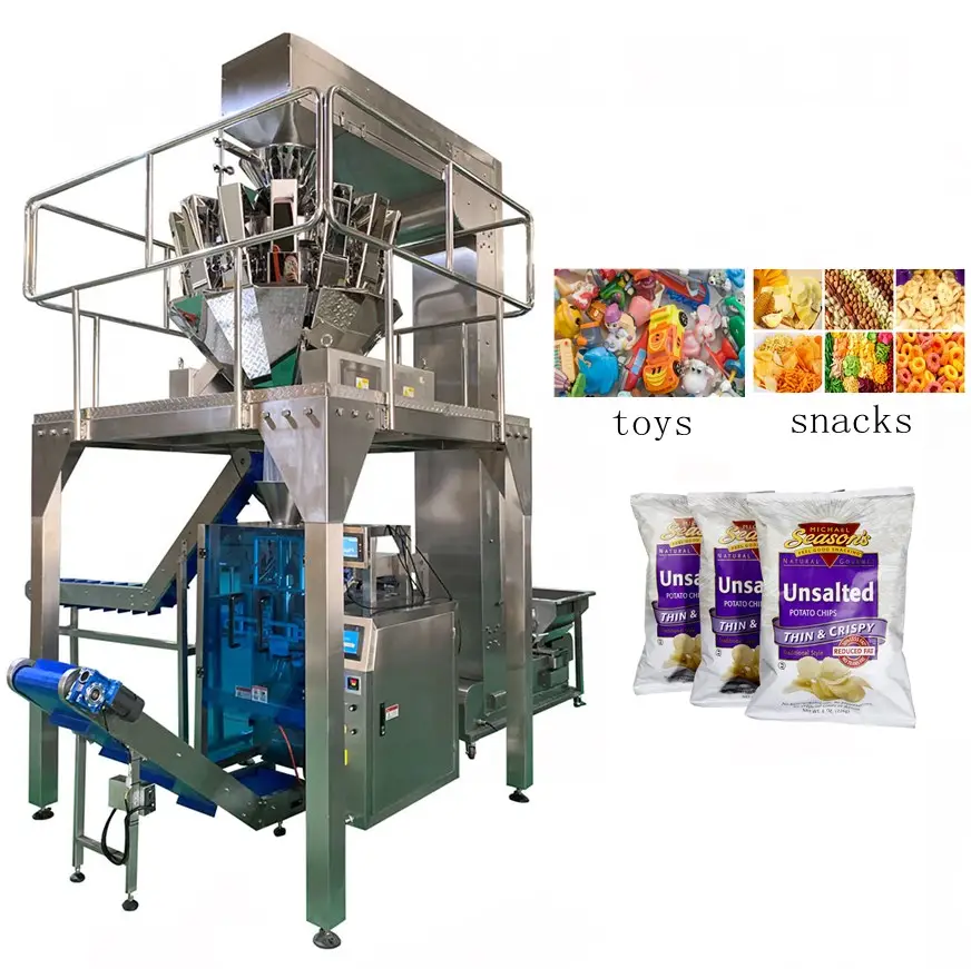 Máquina automática de llenado de gránulos de patatas fritas, juguete, té, nueces, cacahuetes, frijoles, gránulos para galletas, máquina de envasado de pesadora multicabezal