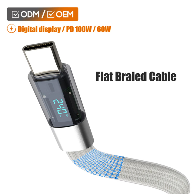 OEM LED Power Display Marquee Luminous 240W PD USB Type C Fast Charger Data Cables Phone Accessories Wholesale