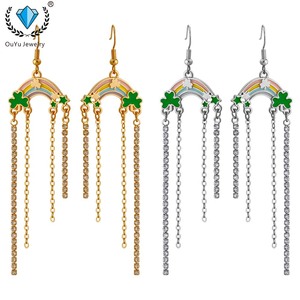 الأقراط لطيف قوس قزح سلسلة طويلة نمط الايرلندي أقراط المرأة تصميم لطيف المينا انخفاض الصقيل الأقراط - Product Image 1