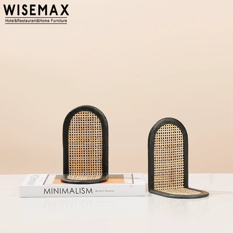 WISEMAX мебель, современный декор ручной работы, металлические подставки для книг для гостиной, ротанга, рабочий стол, настольная подставка для книг, украшения дома