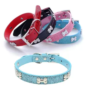 Hot Selling Rivet Dog Collar Shiny Crocodile Pattern Pu Head Pet Collar Bone For Small And Medium Dogs