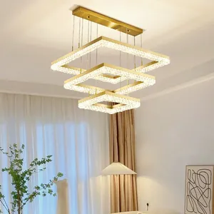 Trần Hiện Đại Đèn chùm biệt thự phòng khách Mặt dây đèn vàng hộ gia đình LED Duplex hội trường pha lê đèn chùm