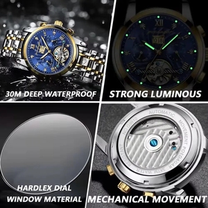 POEDAGAR 1408 Skeleton Relojes de pulsera mecánicos para hombres Reloj automático de lujo para hombres Relojes masculinos originales impermeables de acero inoxidable - Product Image 6