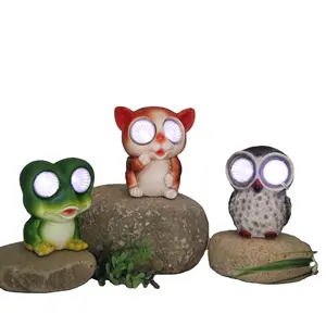 Açık led masa lambası güneş kurbağa ışıkları ve baykuş heykeli, özelleştirilmiş OEM reçine şekil sevimli kedi oyuncak küçük hayvan heykeli