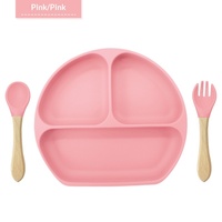 Plateau d'alimentation pour bébé lavable, assiette ronde en silicone pour bébé, cuillères et fourchettes en silicone de qualité alimentaire, design minimaliste