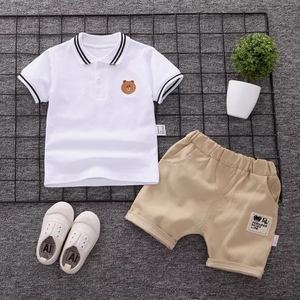 Wholesale Summer Short Sleeve Organic Trendy Summer Baby Boy <b>Kids</b> Clothing Set - Product Image 1