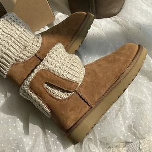 Botas de nieve cortas para mujer, de gamuza tejida, con correa de hebilla, forradas con forro polar cálido, informales, para invierno. - Product Image 6