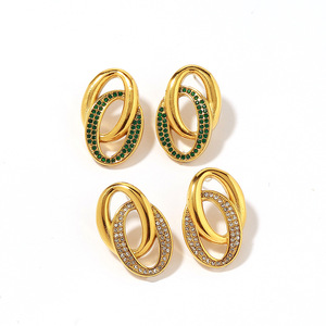 yunnique Geometric Hoop <b>Earrings</b> 18K Gold Plated <b>Green</b> White Diamond Channel Setting Everyday Wear - Product Image 2
